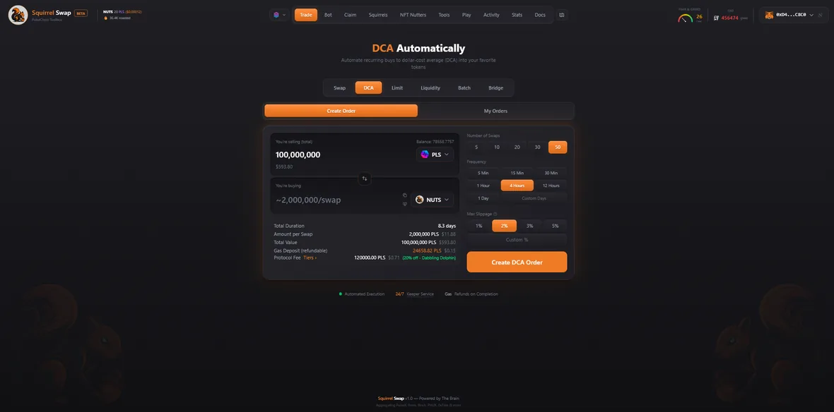 SquirrelSwap — DCA: automated recurring buys